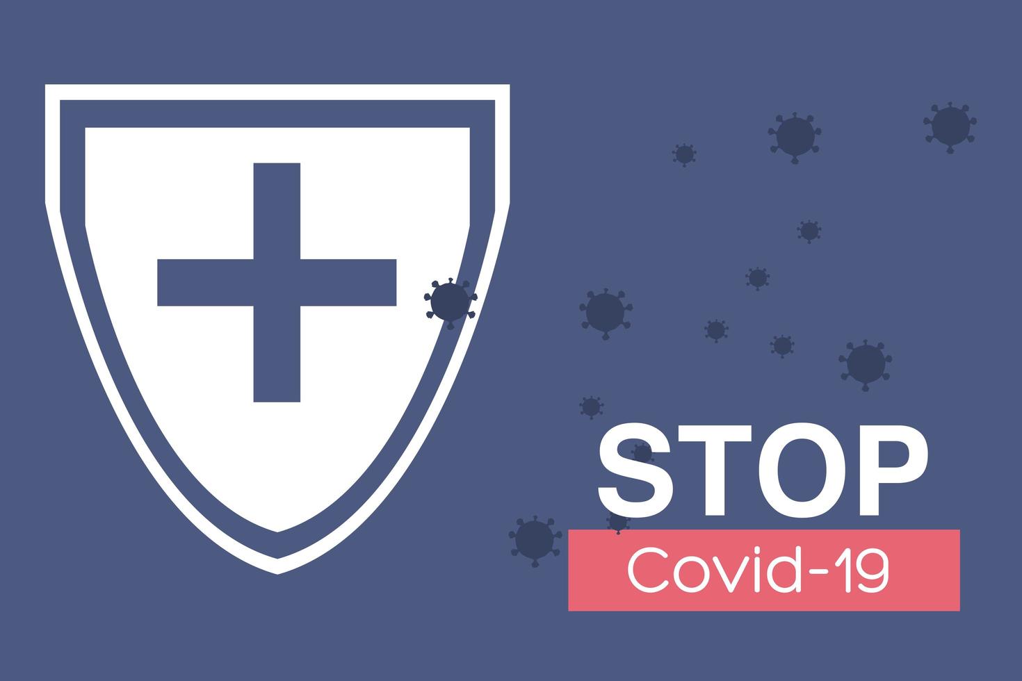 stop covid 19, medical shield stopping virus cells vector