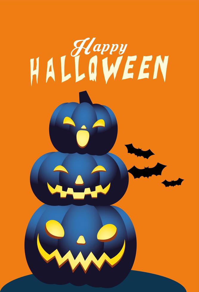 Halloween blue pumpkins cartoons vector design