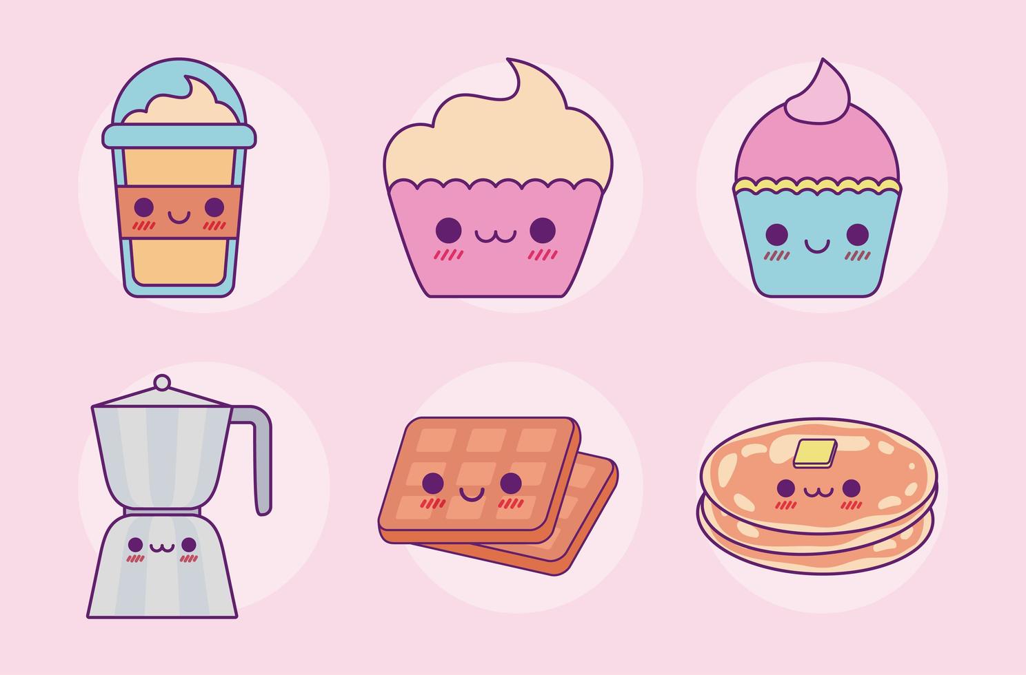 comida kawaii set dibujos animados diseño vectorial vector