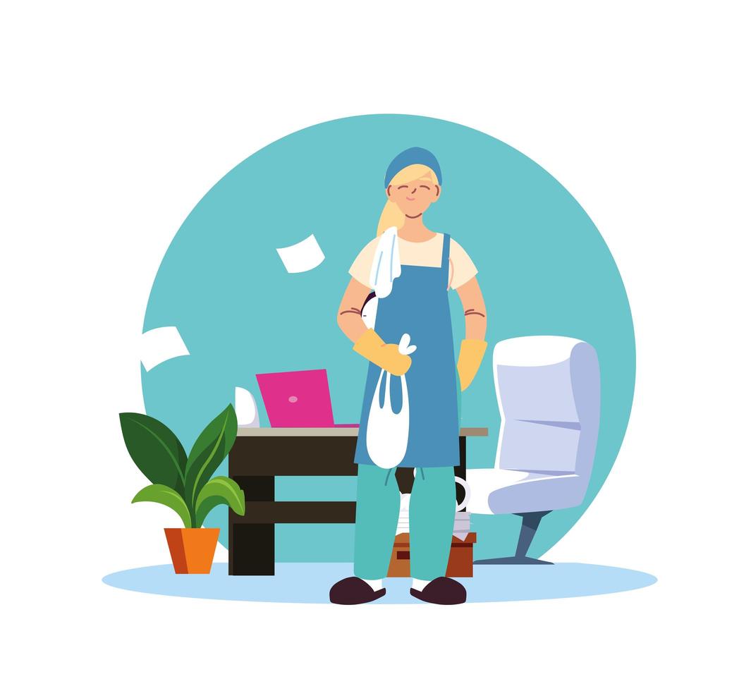 young woman working in cleaning service at home vector