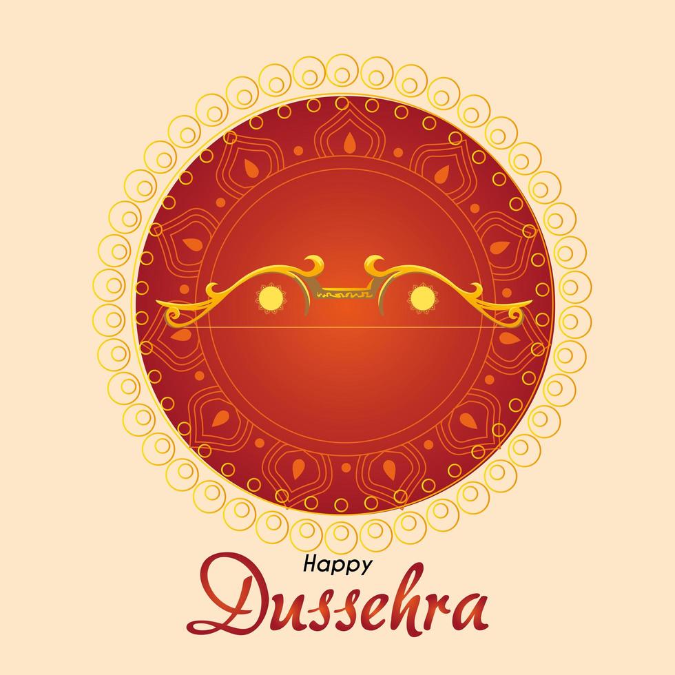 lazo dorado delante del adorno de mandala rojo de diseño vectorial feliz dussehra vector