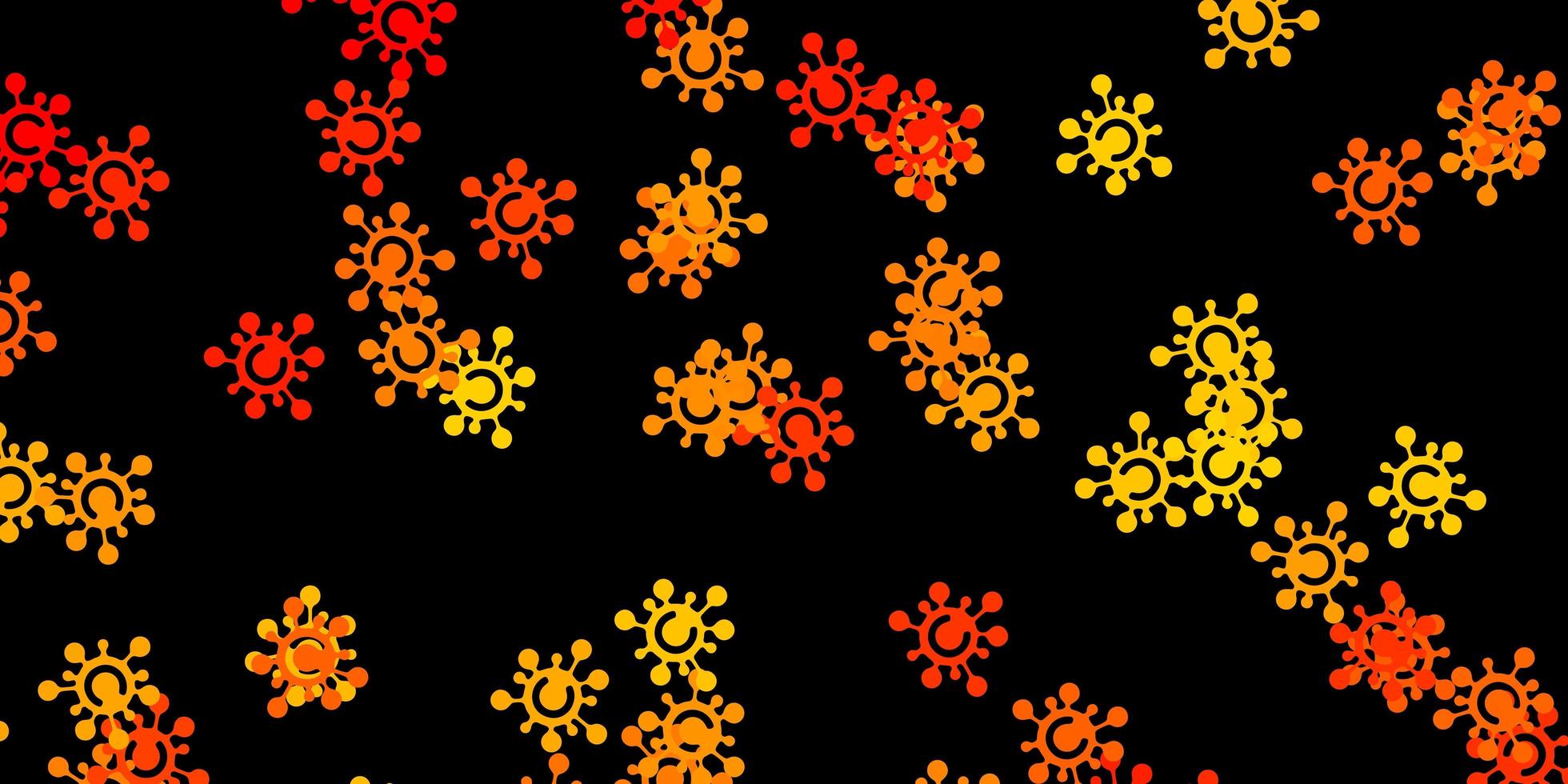 Dark orange vector background with covid-19 symbols.