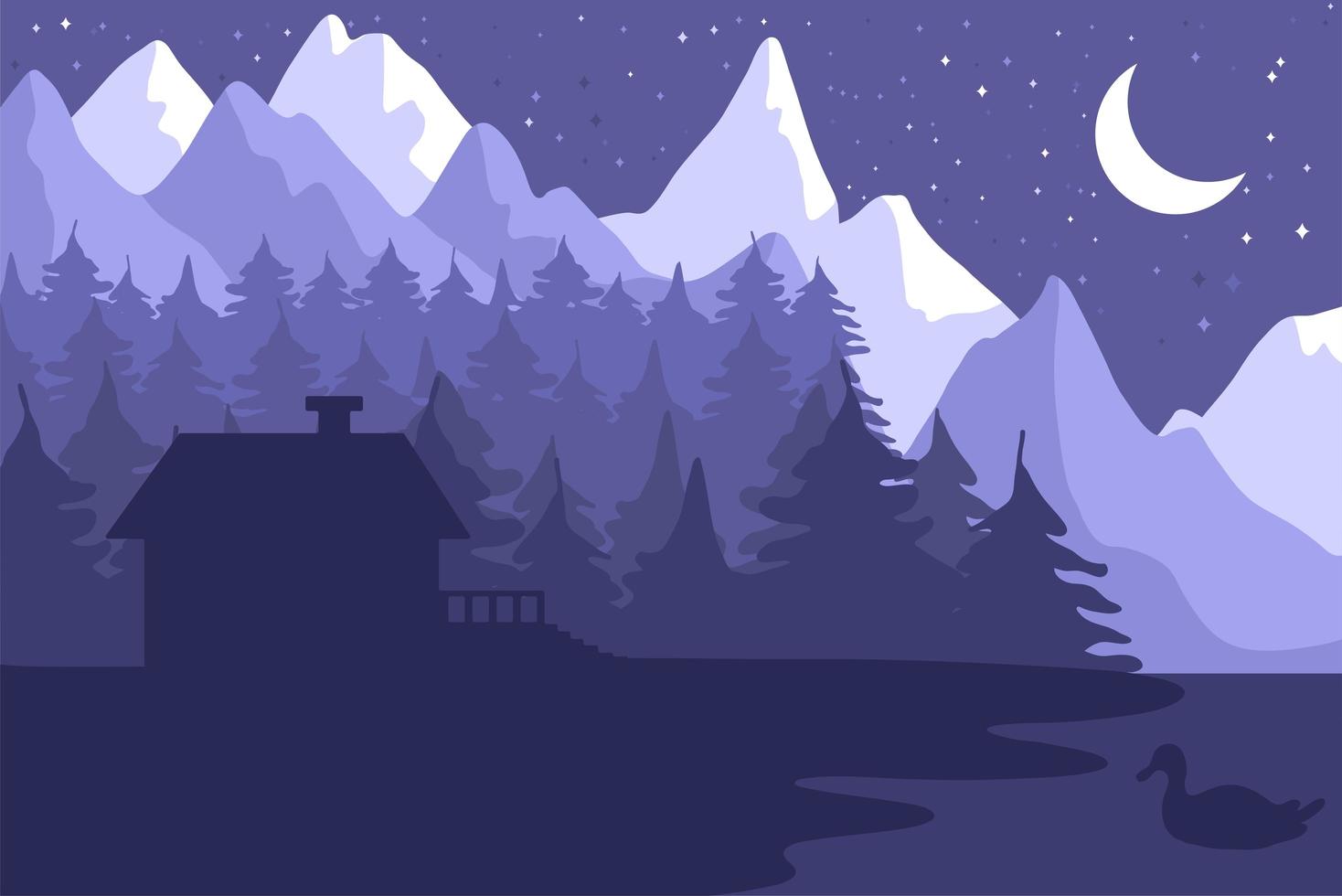 Forest house in the night coniferous forest vector