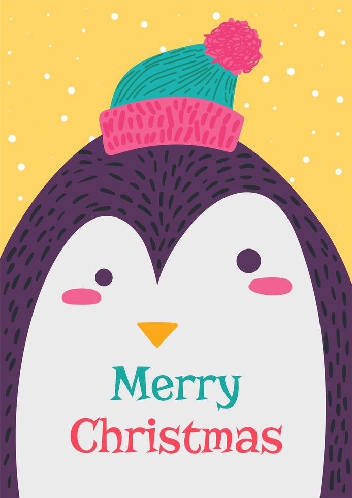 Cartoon Christmas Greeting Card With Penguin Character vector