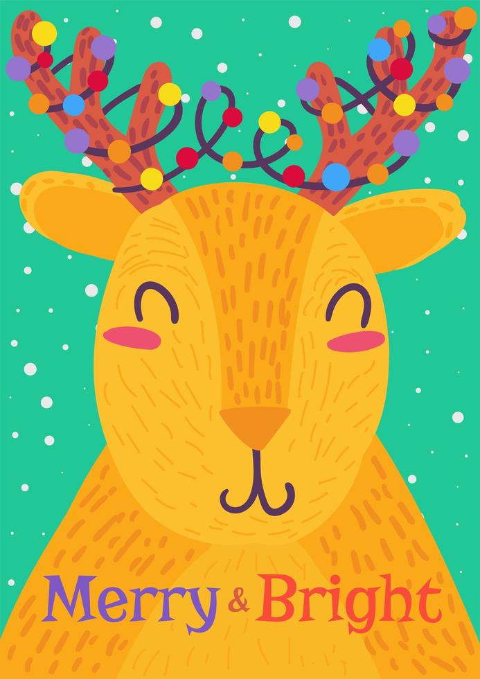 Cartoon Christmas Greeting Card With Deer Character vector