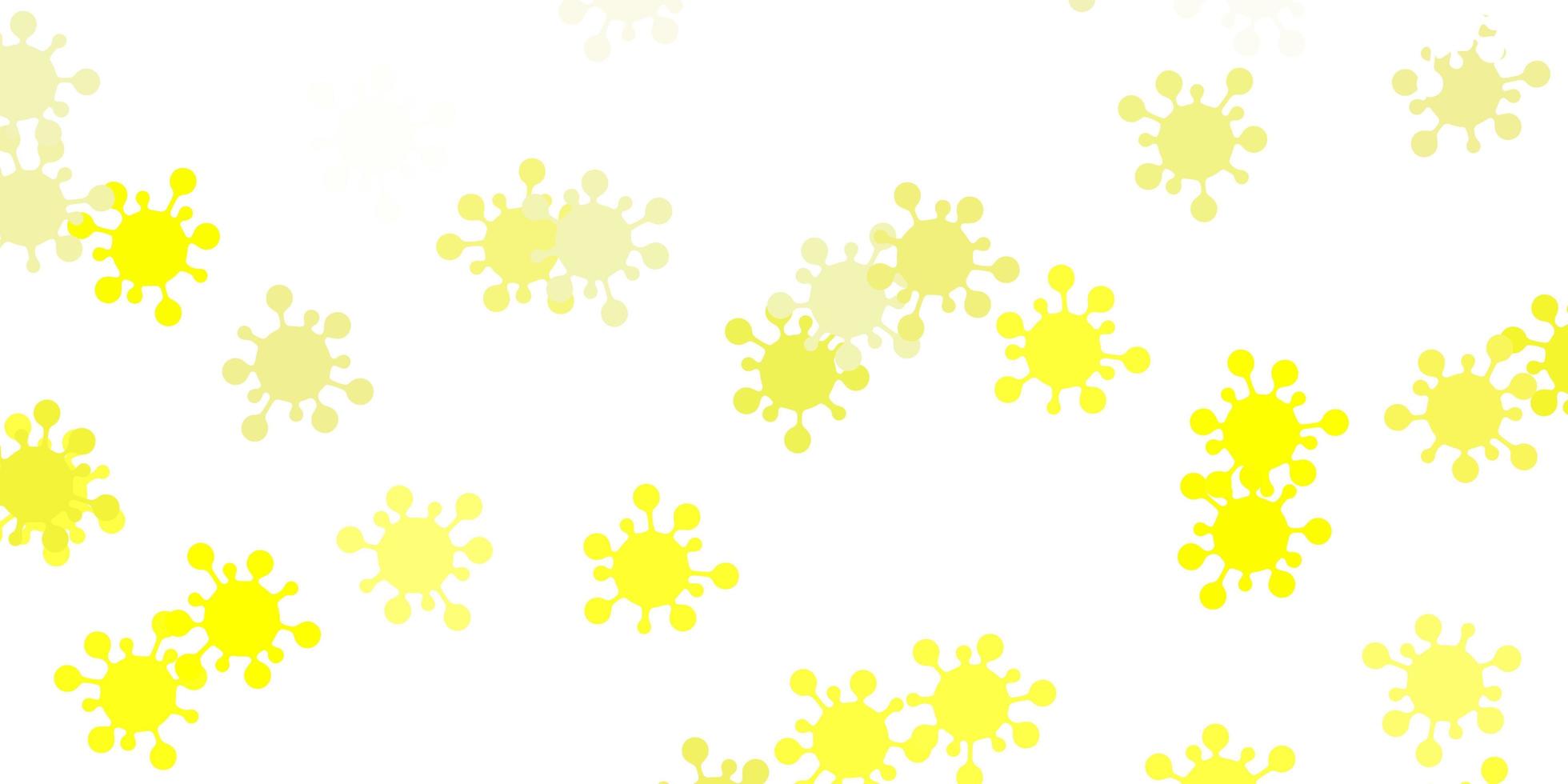 Fondo de vector amarillo claro con símbolos covid-19.
