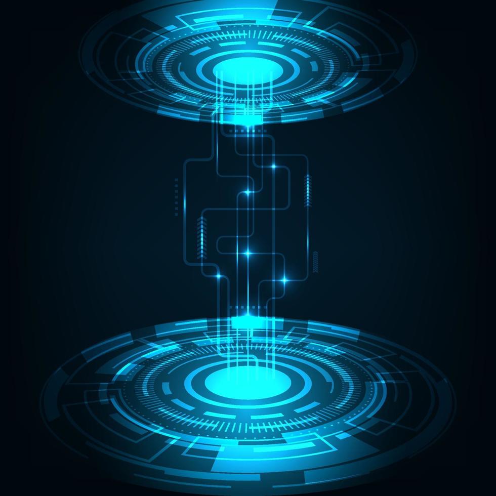 Red de datos digitales de transferencia futurista abstracta al concepto de centro. Fondo de tecnología de internet de alta velocidad de círculo azul. vector