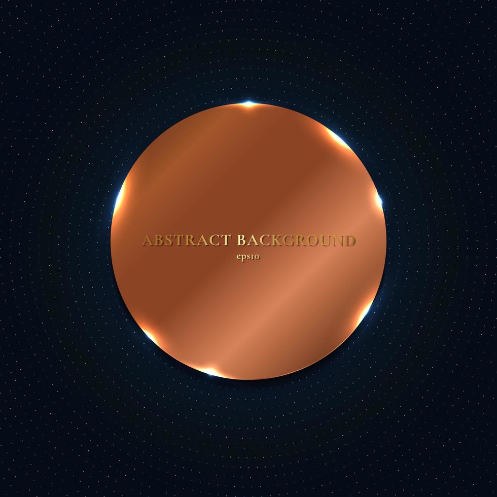 Abstract copper shiny metallic circle with particles elements on dark