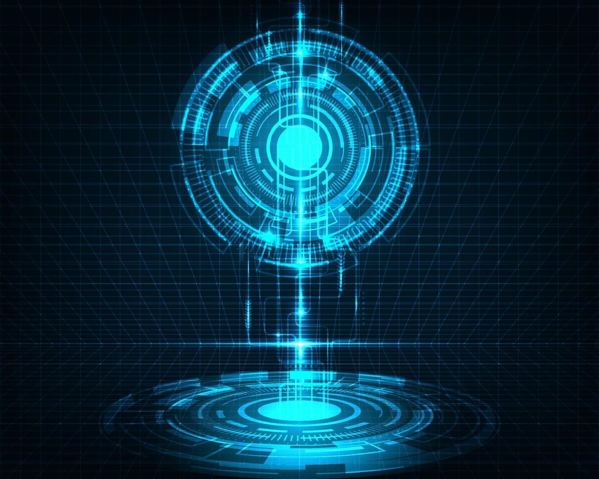 Abstract futuristic transfer digital data network to center concept. Blue circle hi speed internet technology background vector