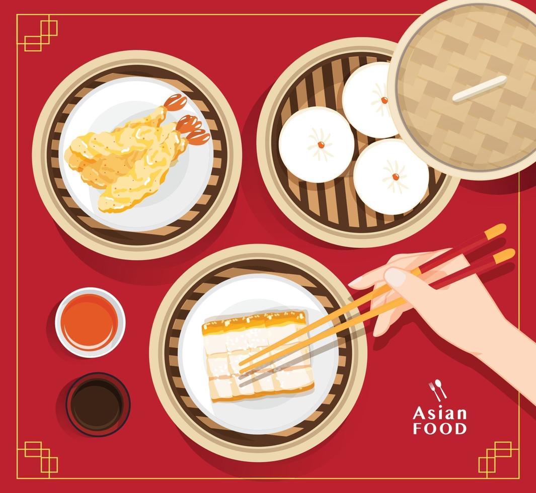 Conjunto de menú de dim sum ilustración de vector de comida asiática