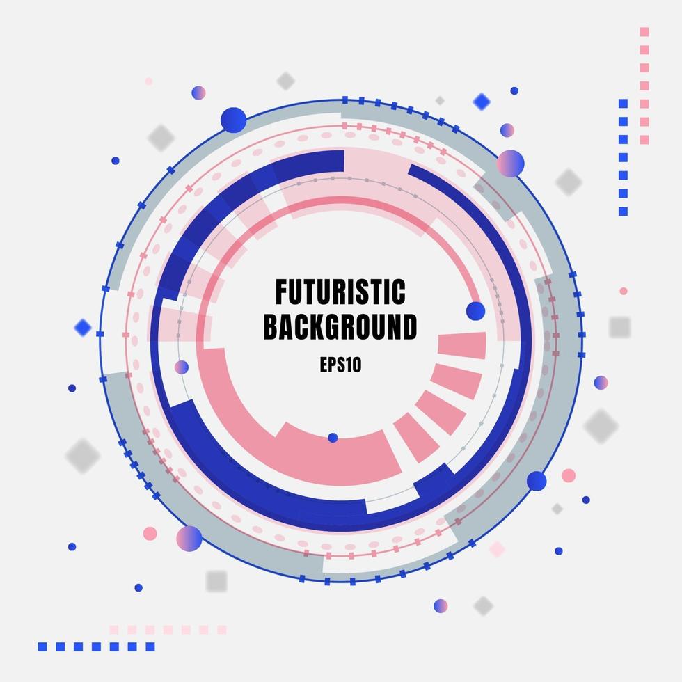 Abstract technology futuristic blue and pink gear circles with geometric elements on white background. vector