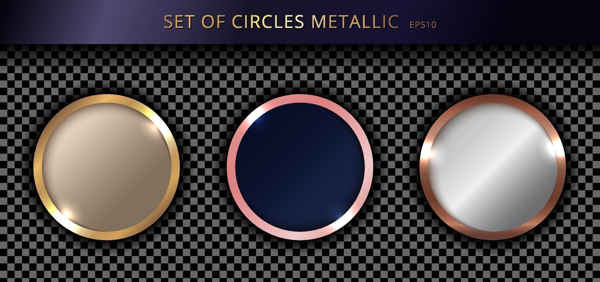 Set of metallic gold circles on transparent background vector