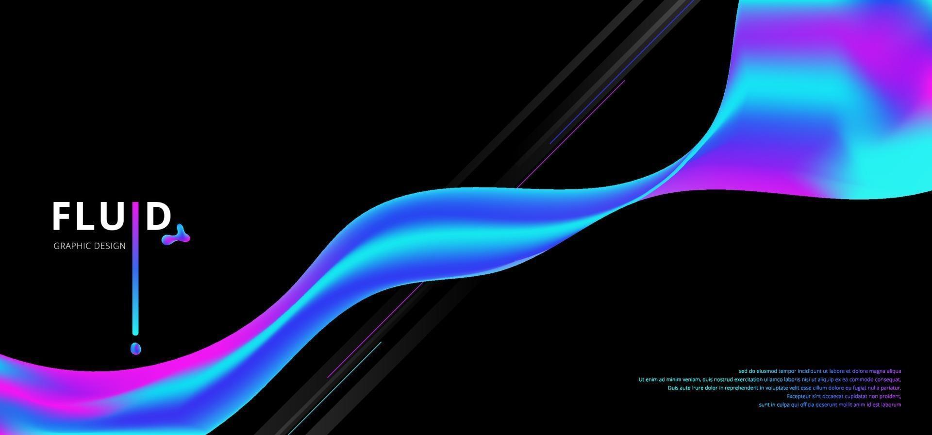 Abstract fluid gradient shape flowing on black background vector