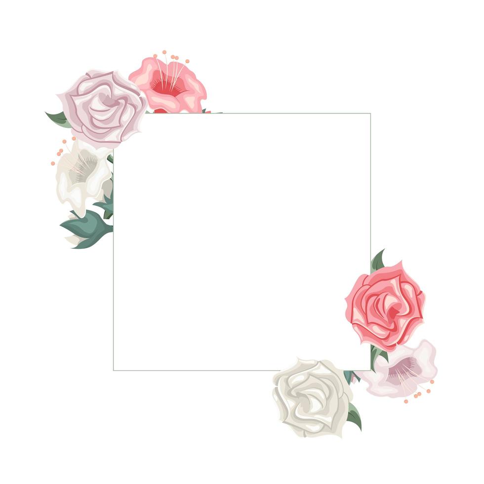 Floral frame with roses and tulips. Floral arrangement vector