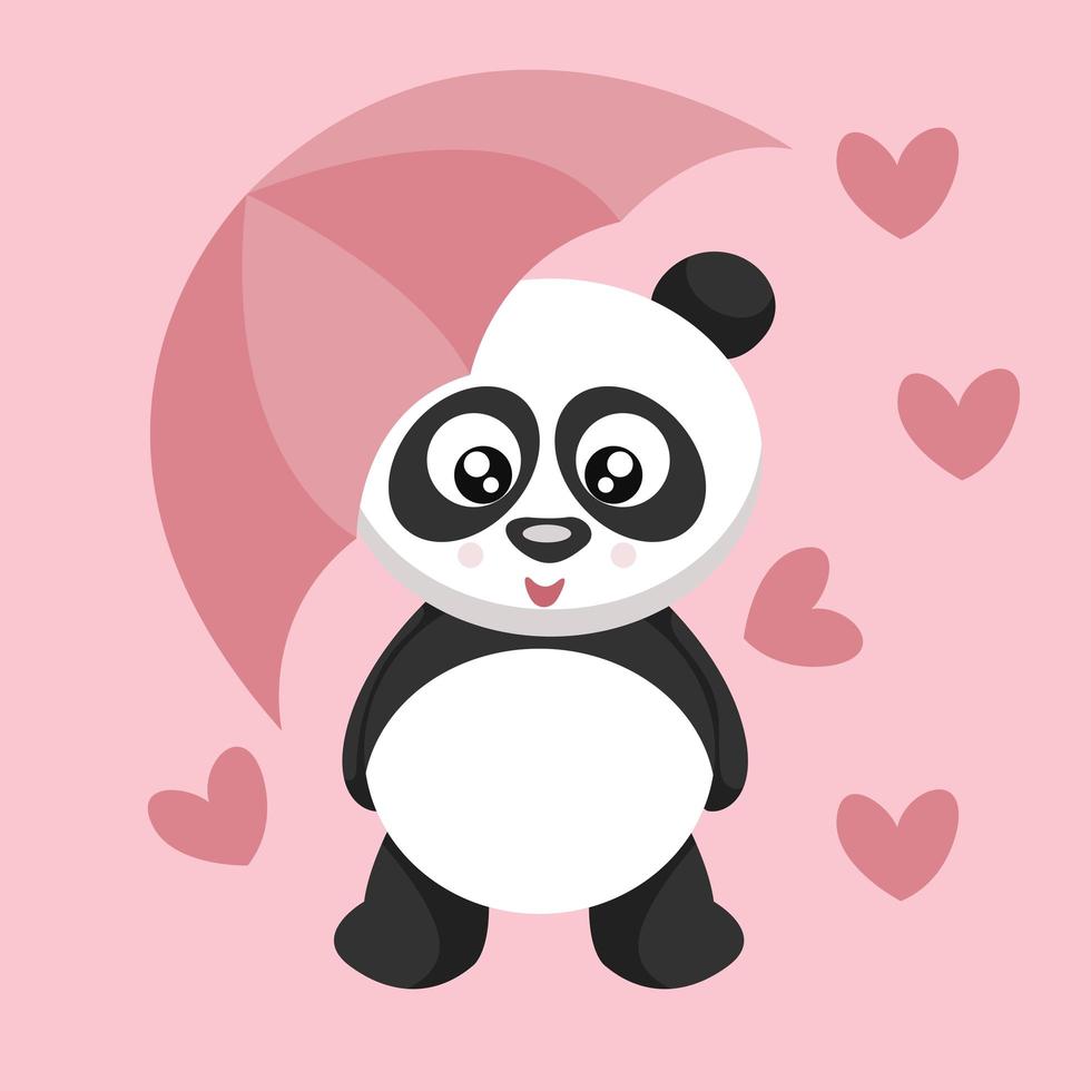 tarjeta de oso panda con paraguas de valentine vector