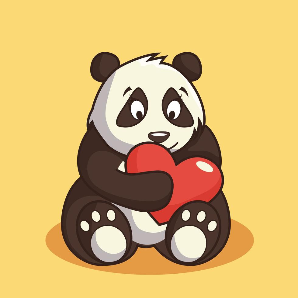 dibujo de dibujos animados de tierno oso panda de san valentín vector