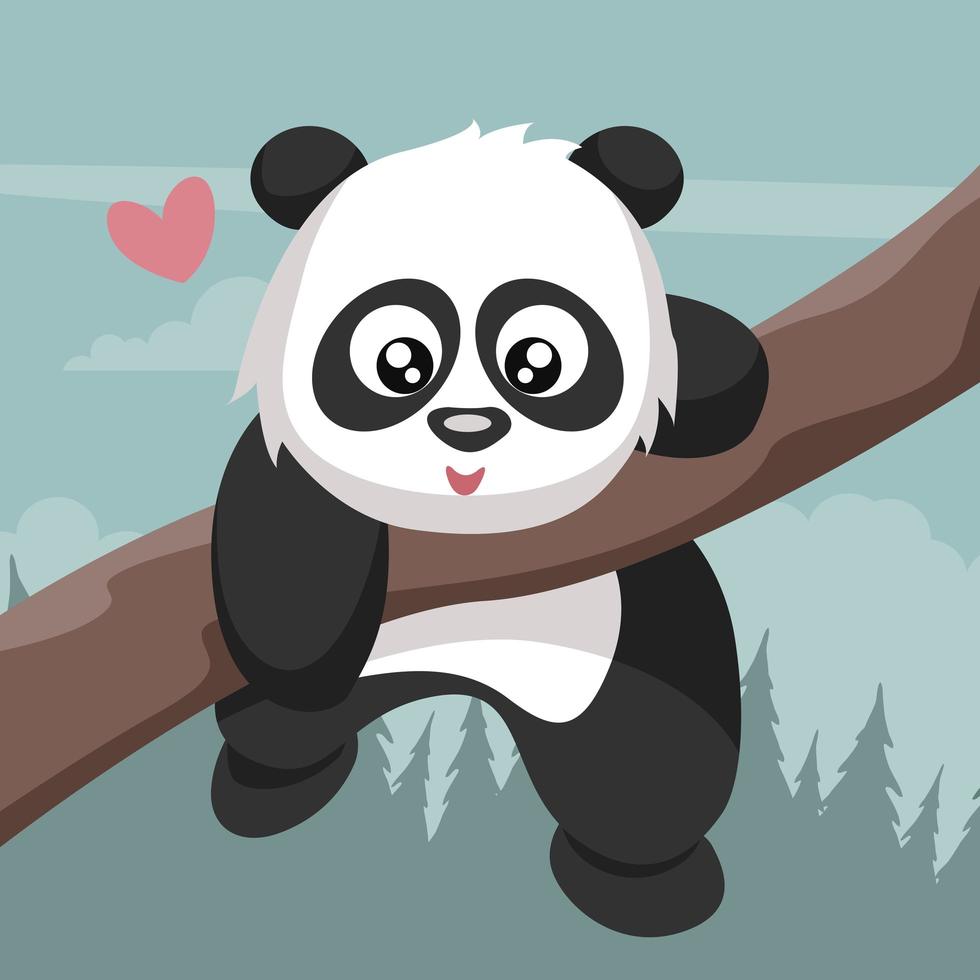 Tender panda bear climbing tree branch in Valentine vector