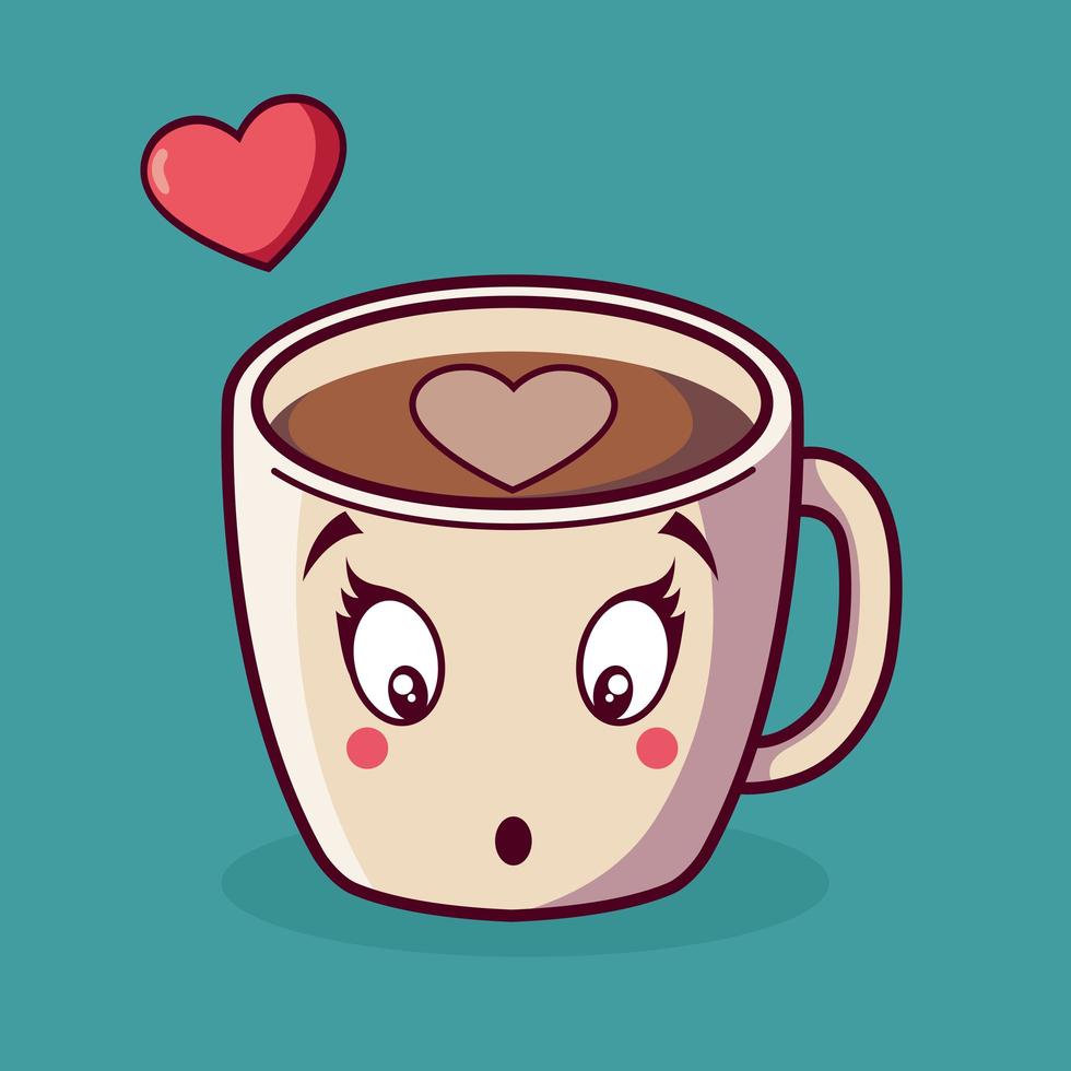 Tender cup cartoon valentine's day love card vector