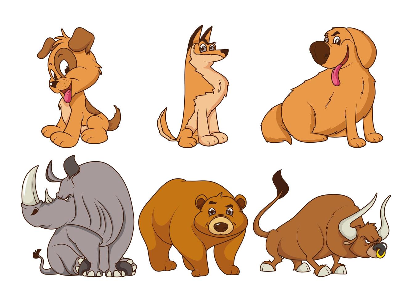 group of six animals comic cartoon characters vector