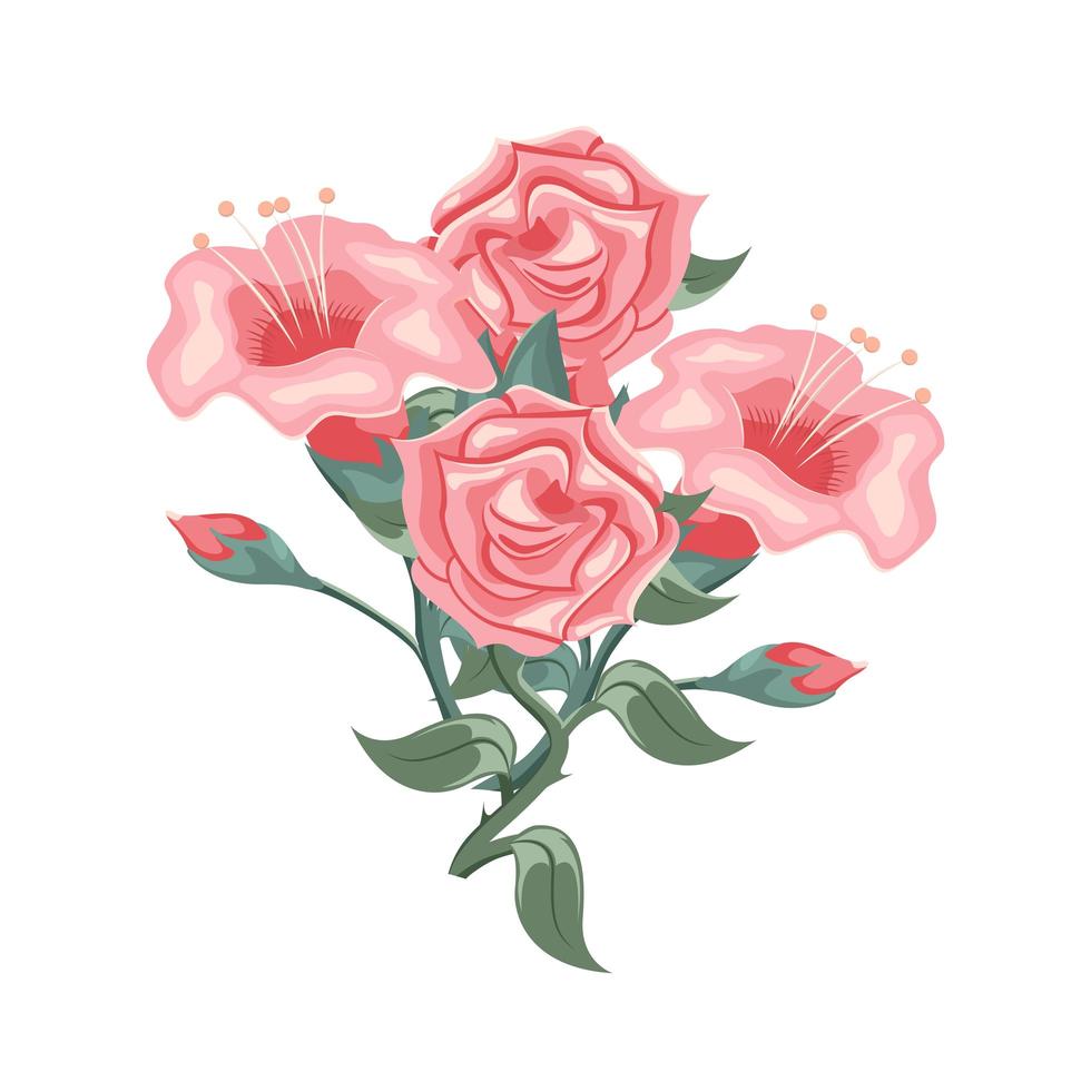 conjunto de hermosas rosas y tulipanes. arreglo floral vector