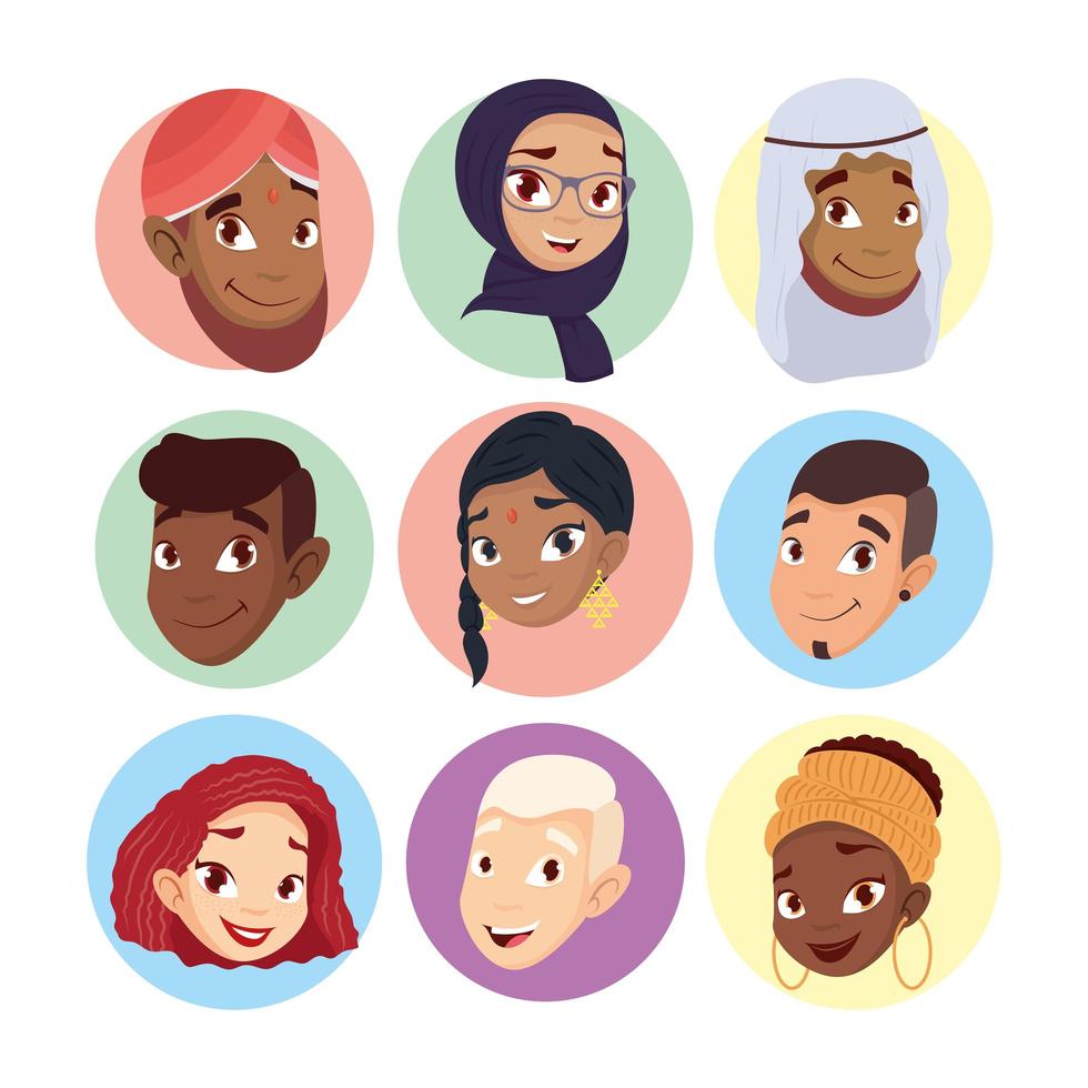 Set of young men, diversity concept vector