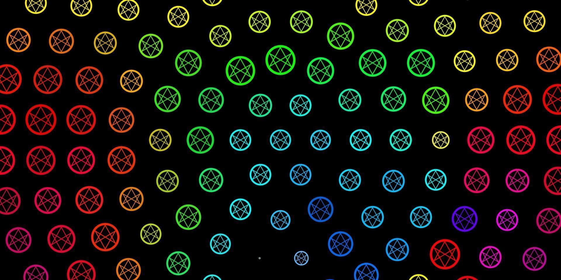 Fondo de vector multicolor oscuro con símbolos ocultos.