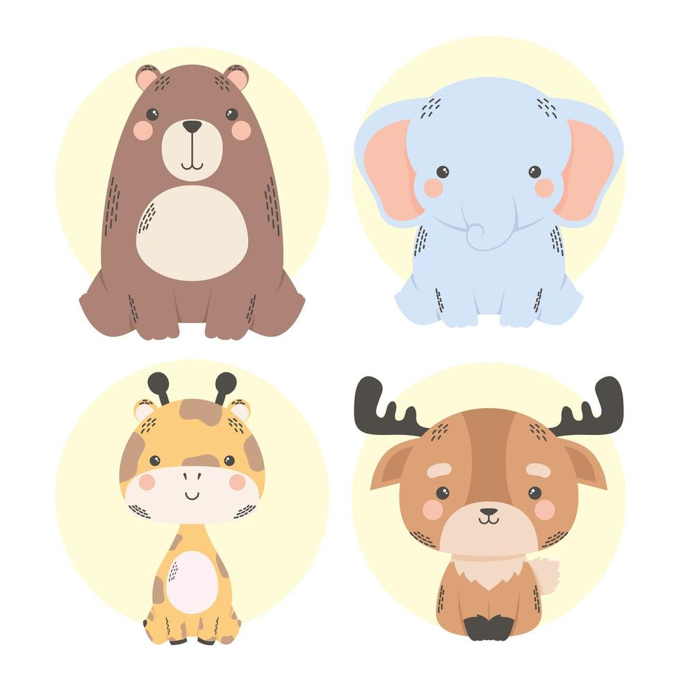 lindos cuatro animales personajes de cómic vector