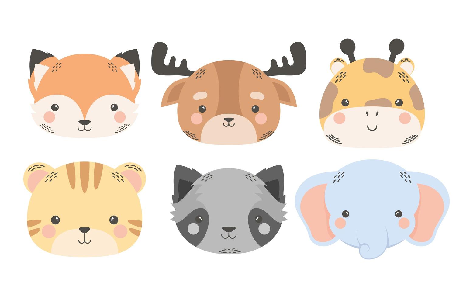 lindos seis animales personajes de dibujos animados cómico vector