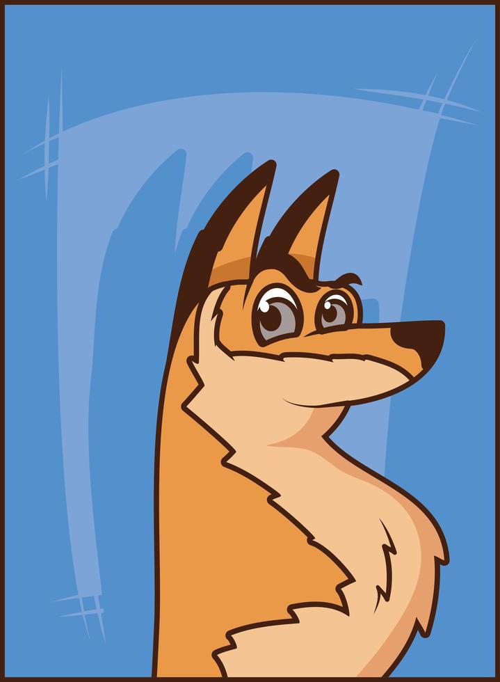 lindo perro personaje de dibujos animados cómico en fondo azul vector