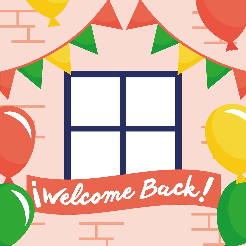 Welcome back, reopening sign with balloons helium and garlands vector