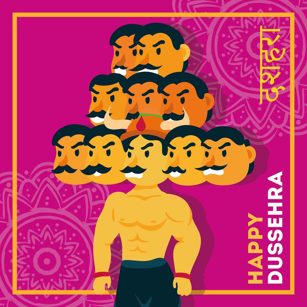 happy dussehra celebration with demon ravana of ten heads pink background vector