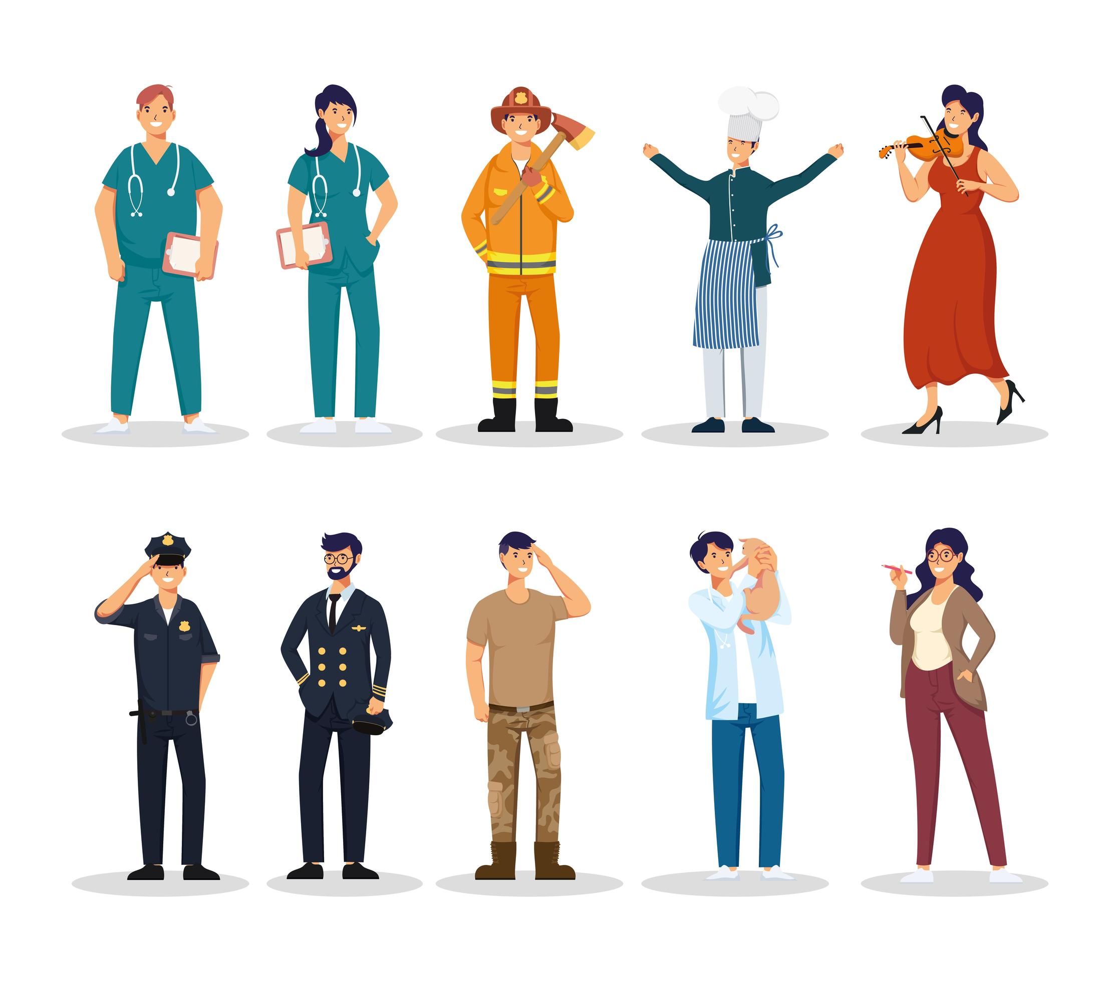 group of ten workers 1942136 Vector Art at Vecteezy