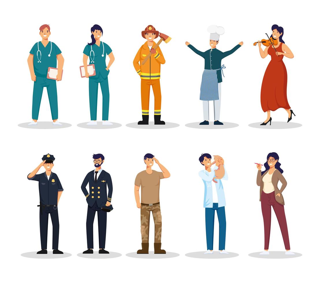 group of ten workers vector