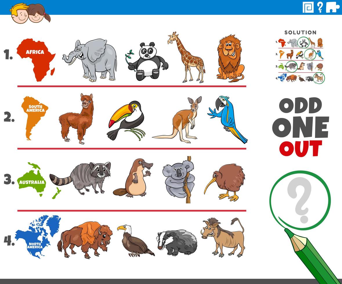 odd one out picture game with animal species vector