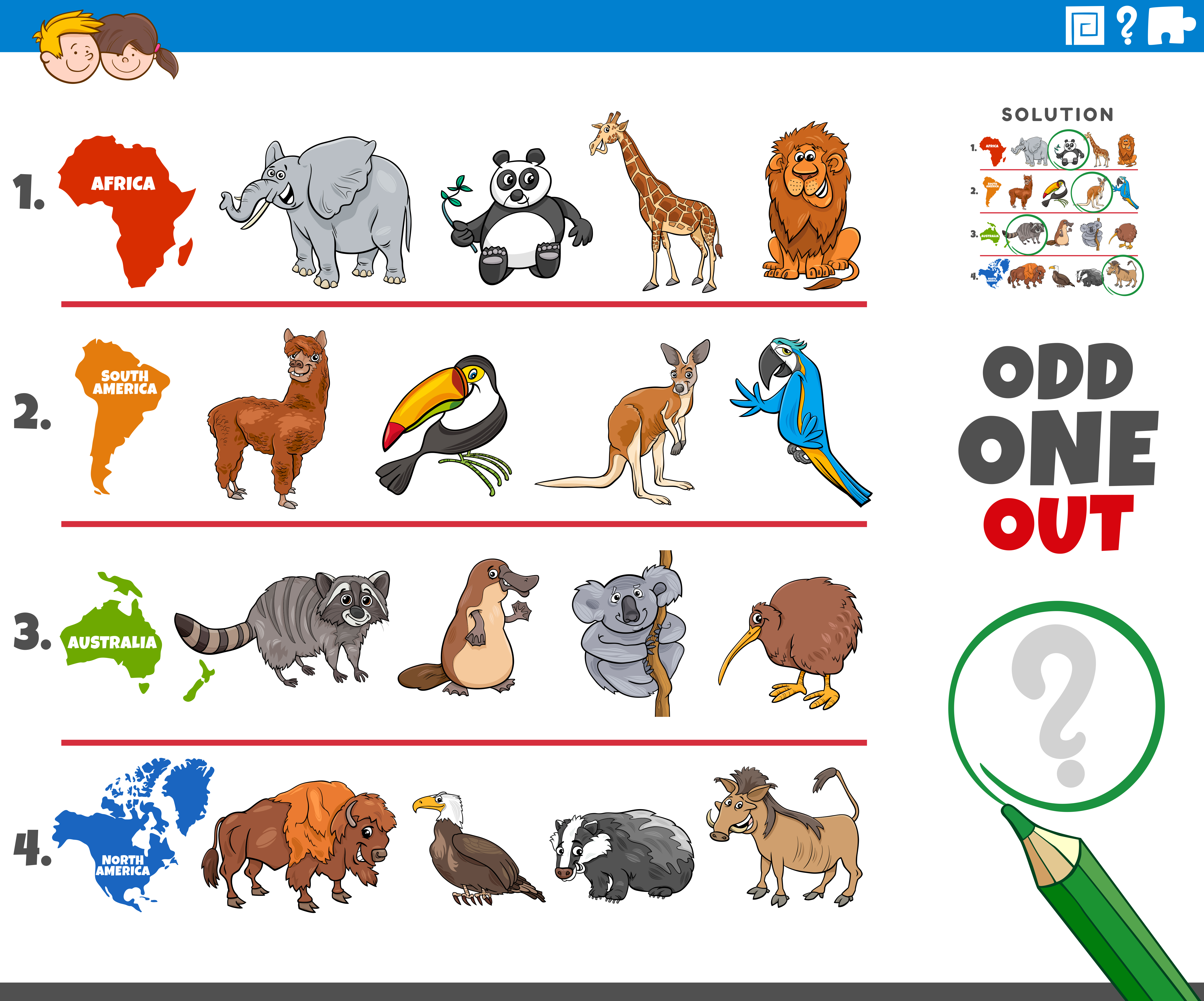 odd one out picture game with animal species 1942149 Vector Art at Vecteezy