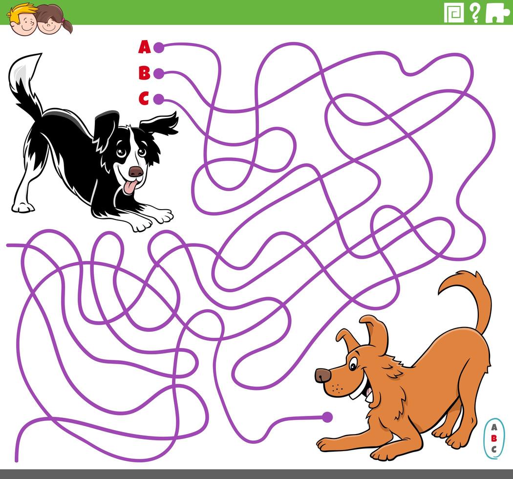 educational maze game with cartoon playful dogs vector
