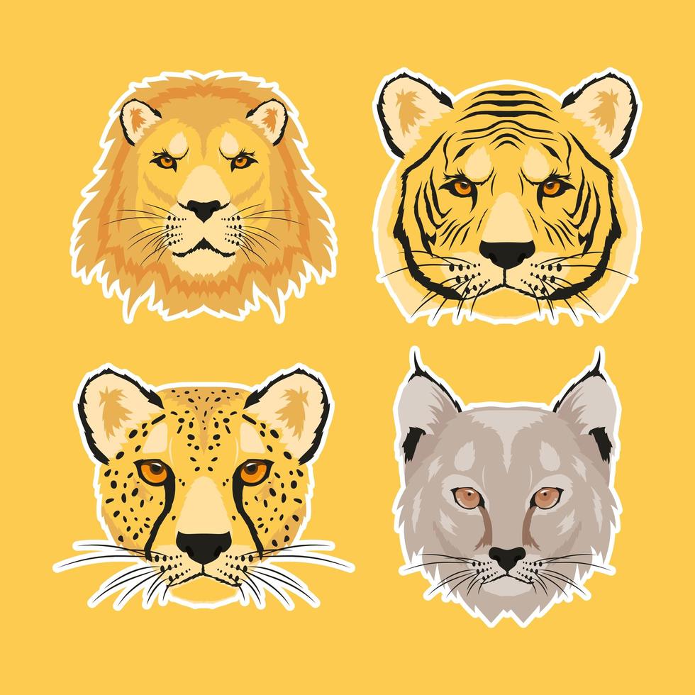 Wild animals characters head set vector