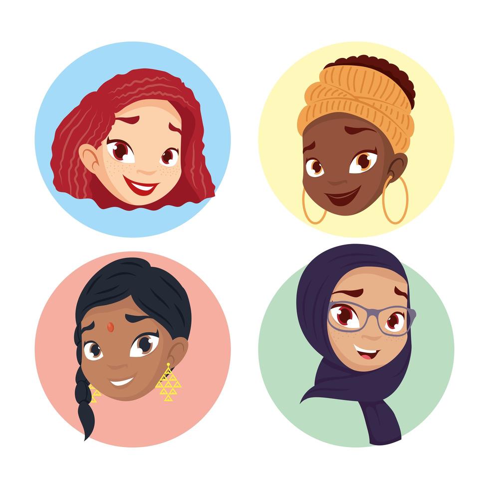 conjunto de mujeres jóvenes, concepto de diversidad vector