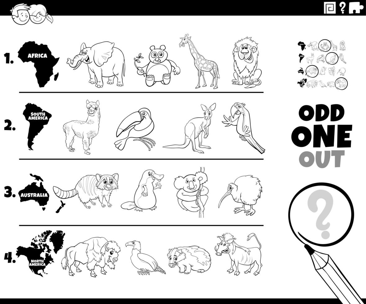 impar uno hacia fuera animal imagen juego libro para colorear página vector