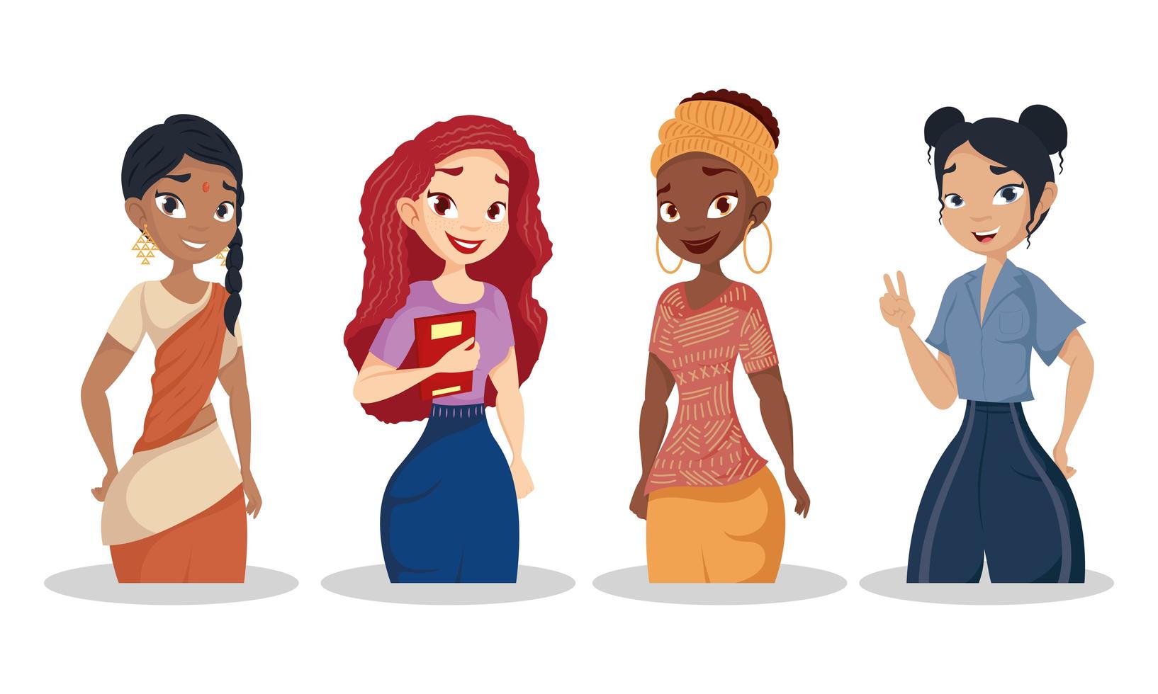 conjunto de mujeres jóvenes, concepto de diversidad vector