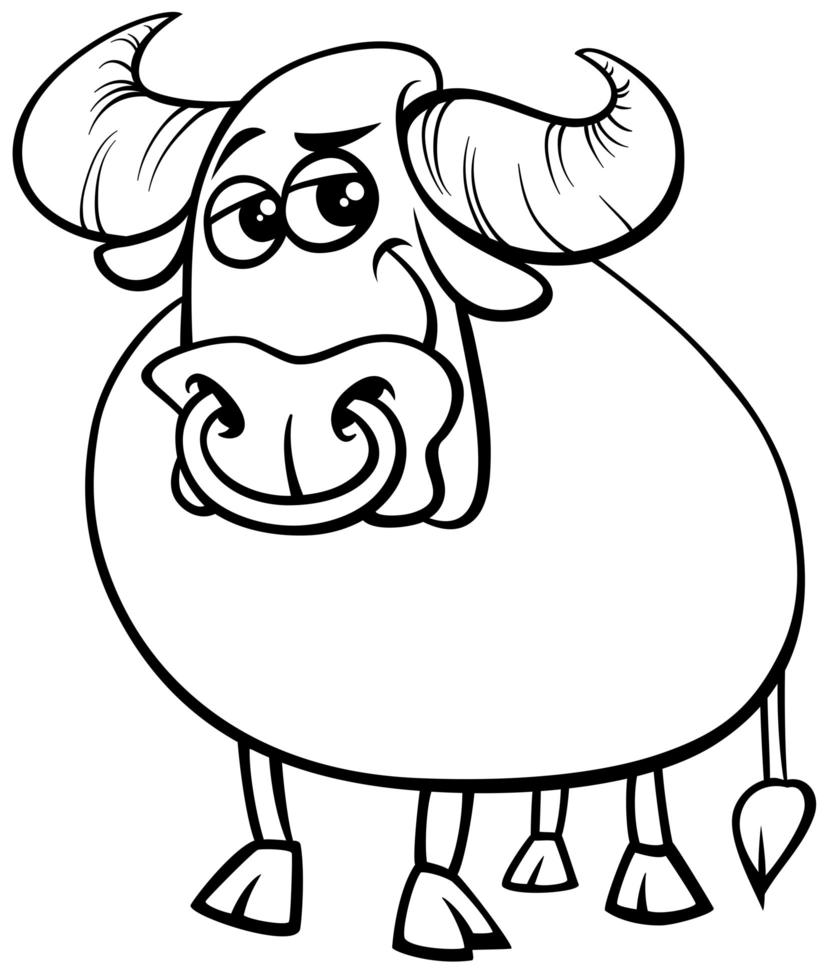 bull farm animal comic character coloring book page vector