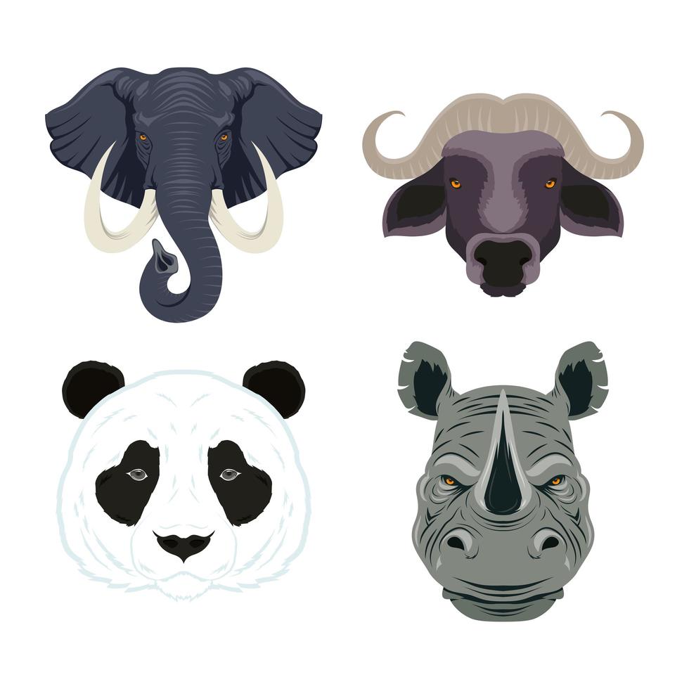 Wild animals characters head set vector