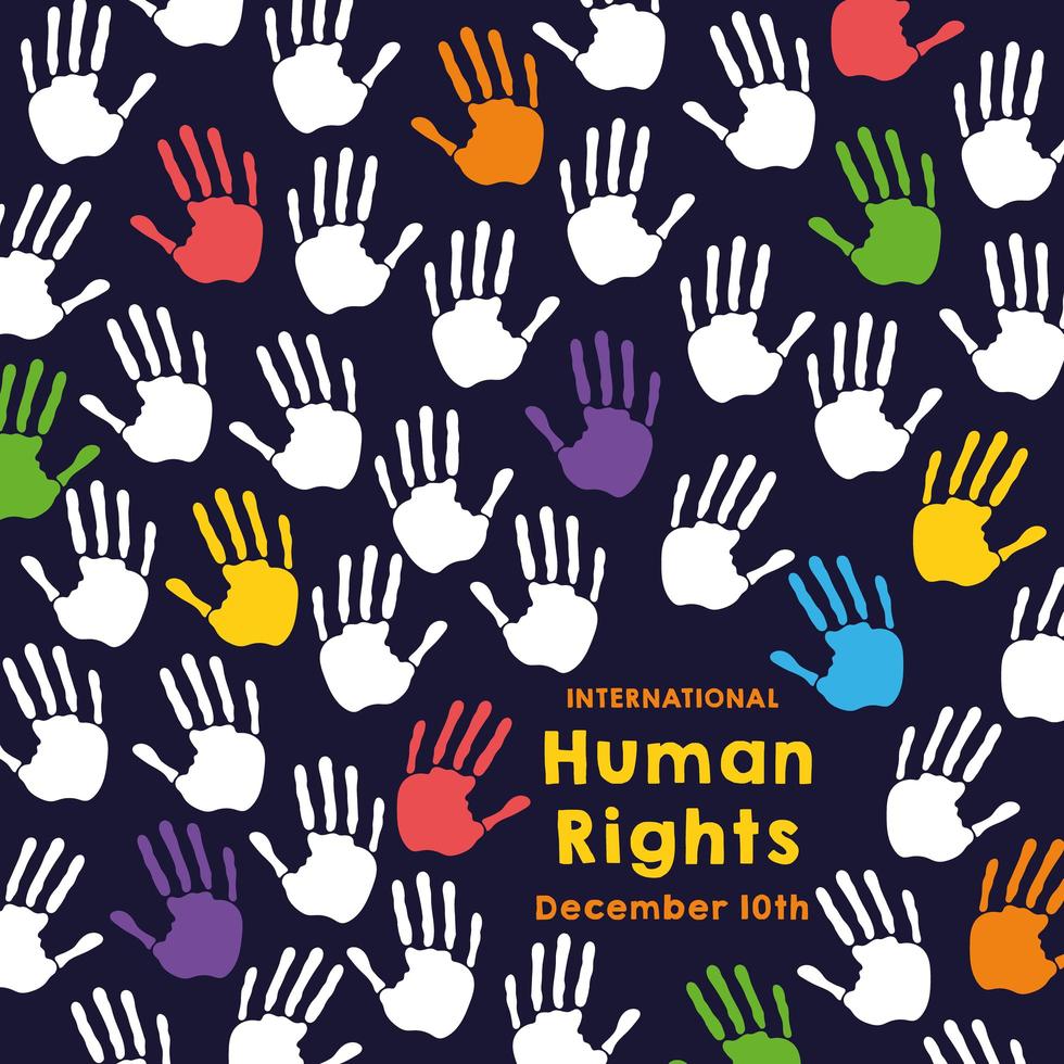 Human rights campaign lettering with hand prints pattern vector