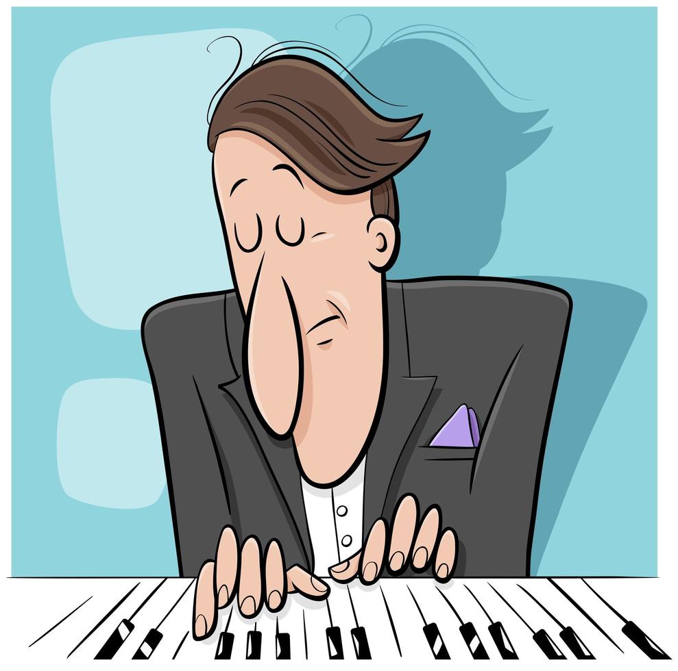 pianist playing the piano cartoon illustration vector