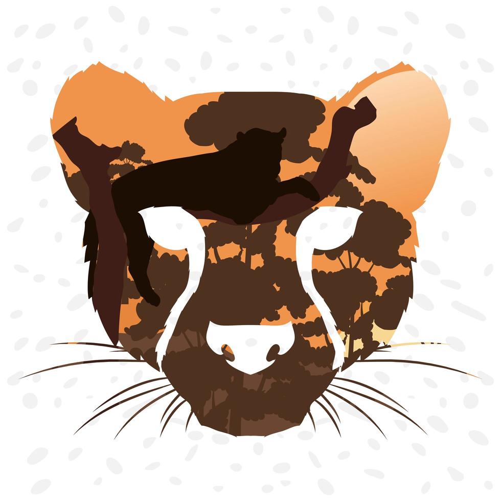 wild leopard animal head, fauna landscape scene vector