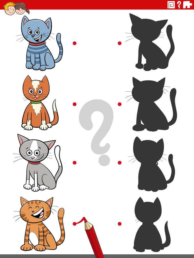 educational shadow game with cartoon cats characters vector