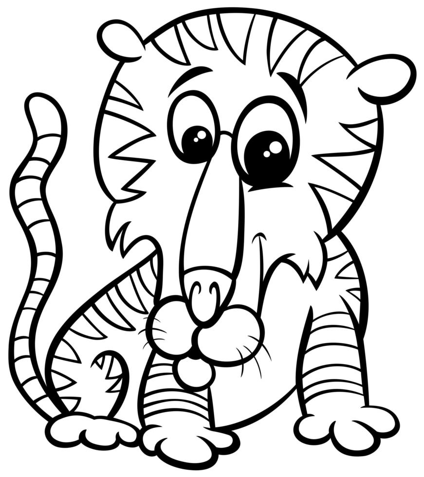 tiger animal character cartoon coloring book page vector