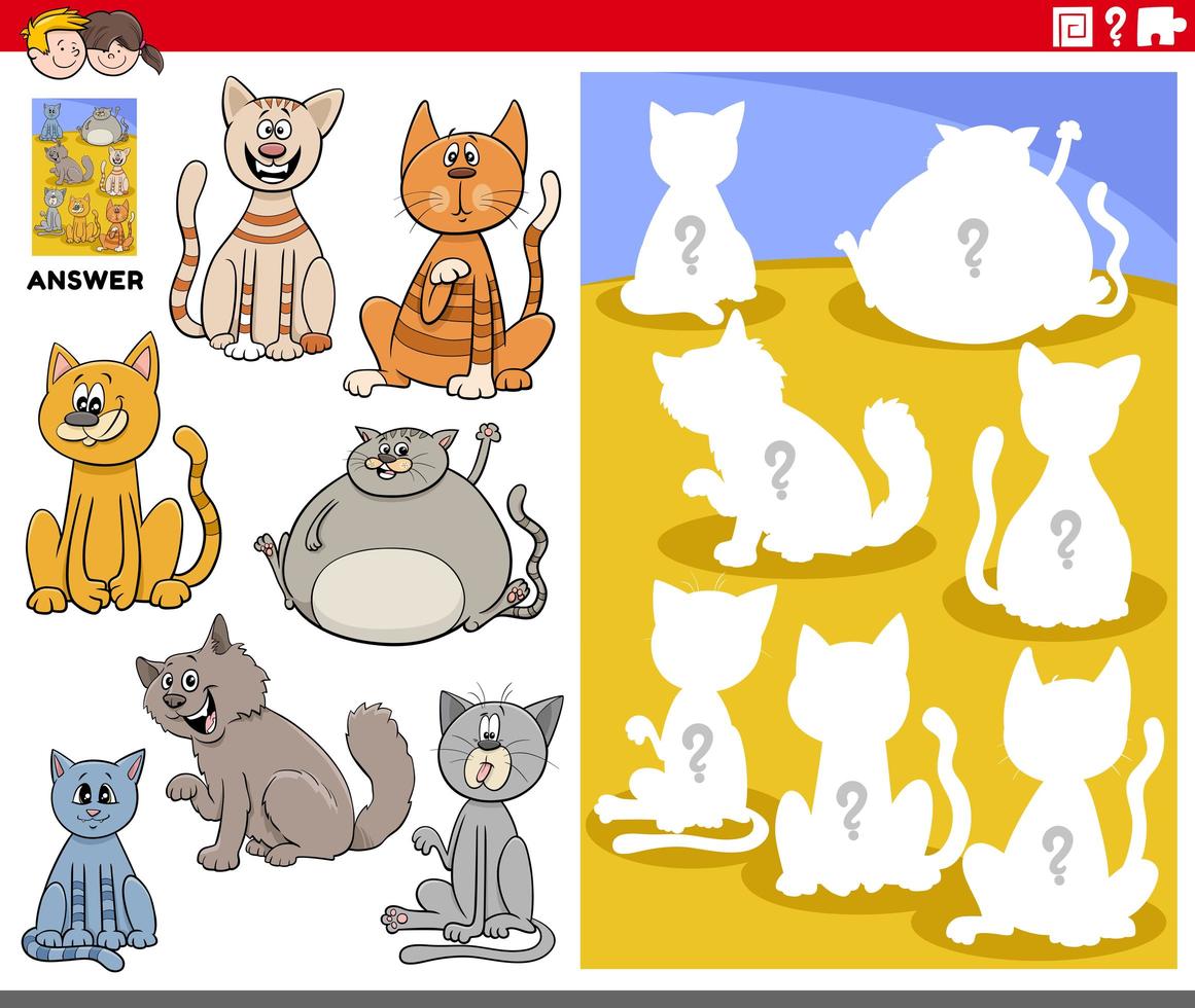 juego de combinación de formas con personajes de gatos de dibujos animados vector