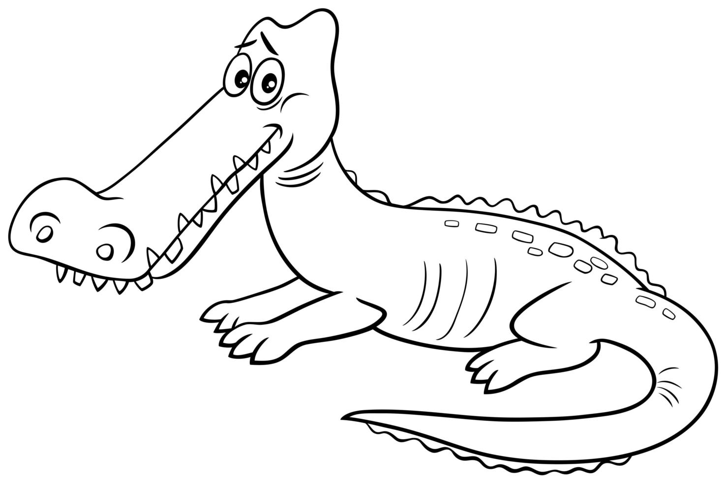 crocodile animal character cartoon coloring book page vector