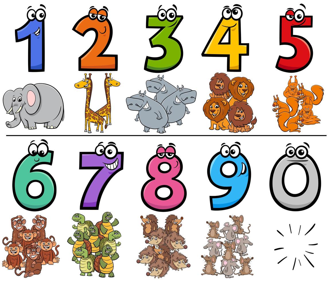 números de dibujos animados educativos con personajes de animales salvajes  1942351 Vector en Vecteezy